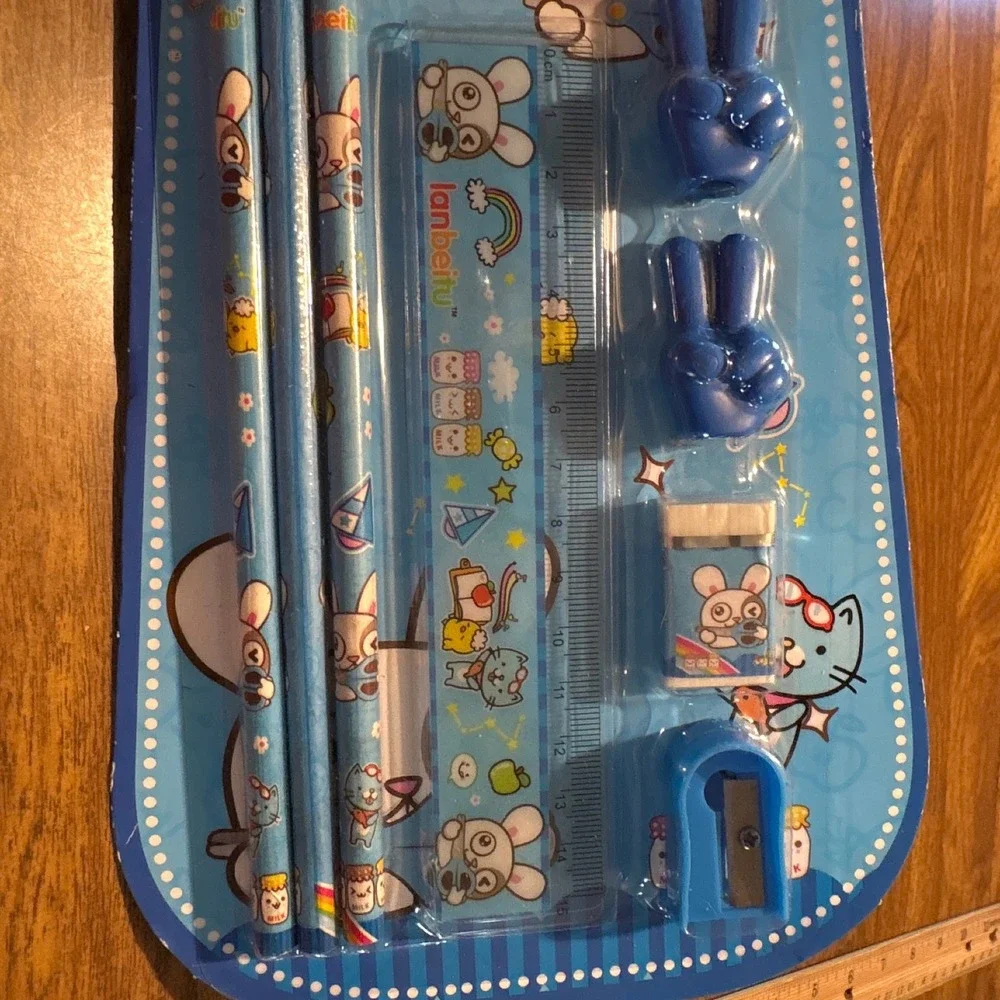 Cute Bunny Stationery‎ Set - Pencils, Ruler, Eraser, Sharpener, Toppers School